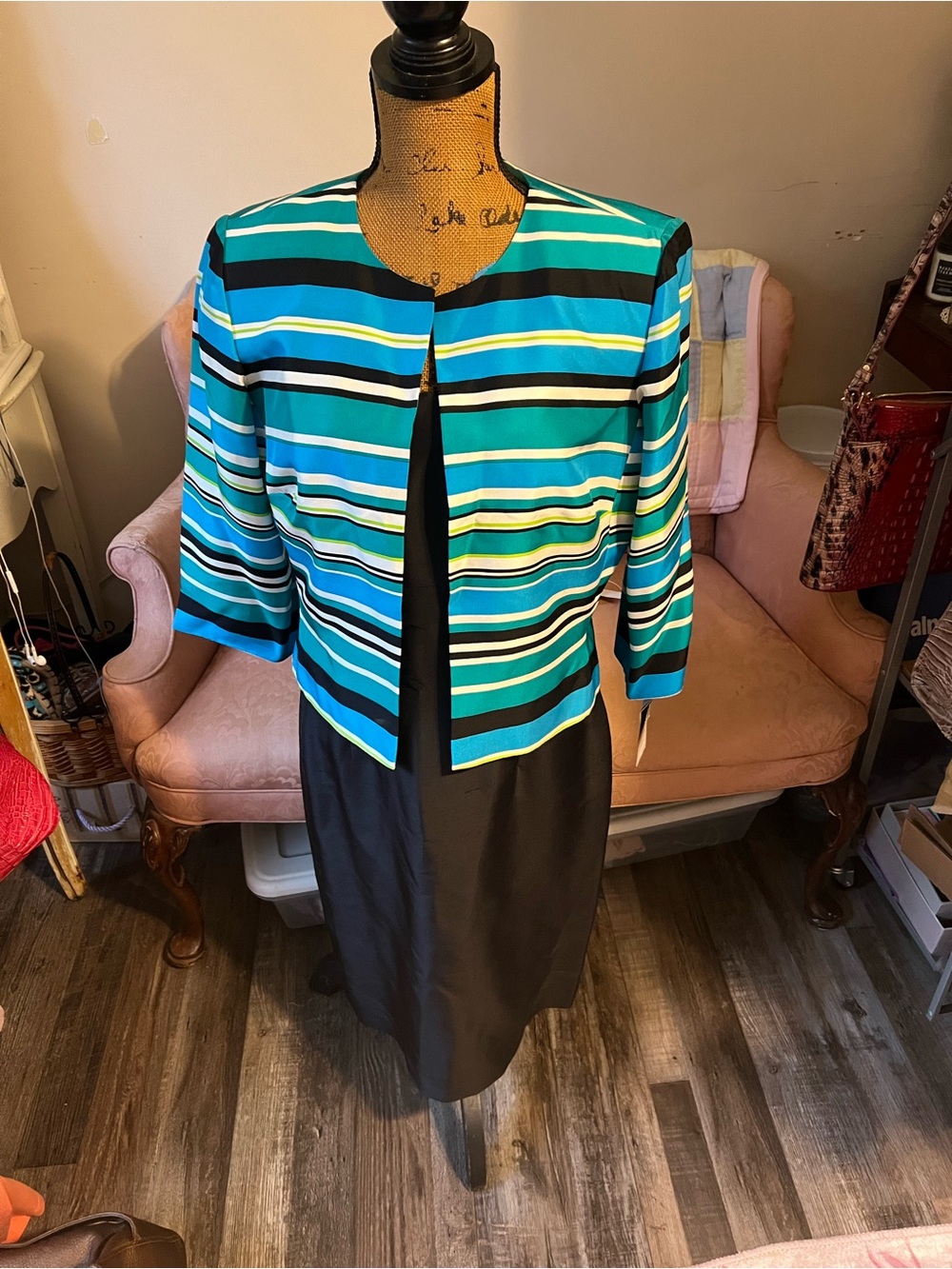 Striped Teal & Black Cropped Jacket